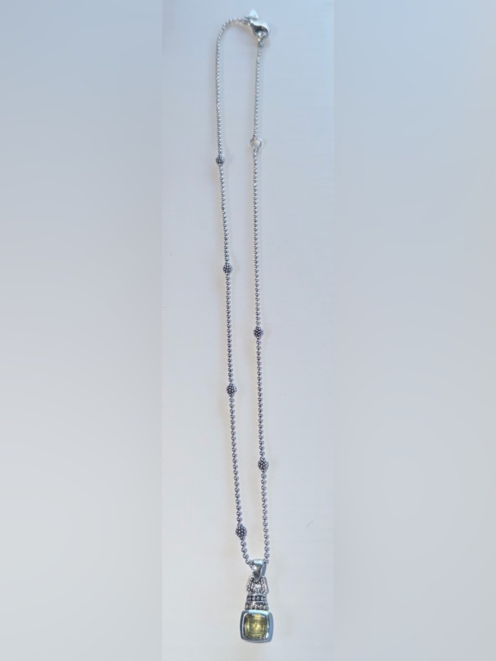 LAGOS 18k and .925 Peridot Caviar Pendant with 18”, HARDLY WORN!